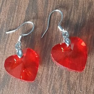Silver-Tone Red Heart Earrings